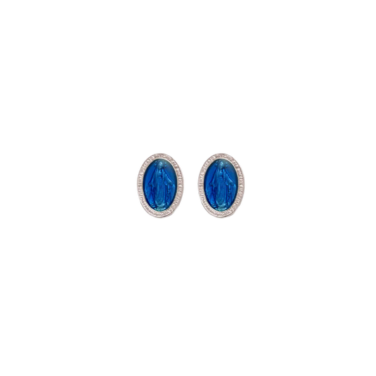BLUE MIRACULOUS MEDAILLE - STUD EARRINGS - ZILVER