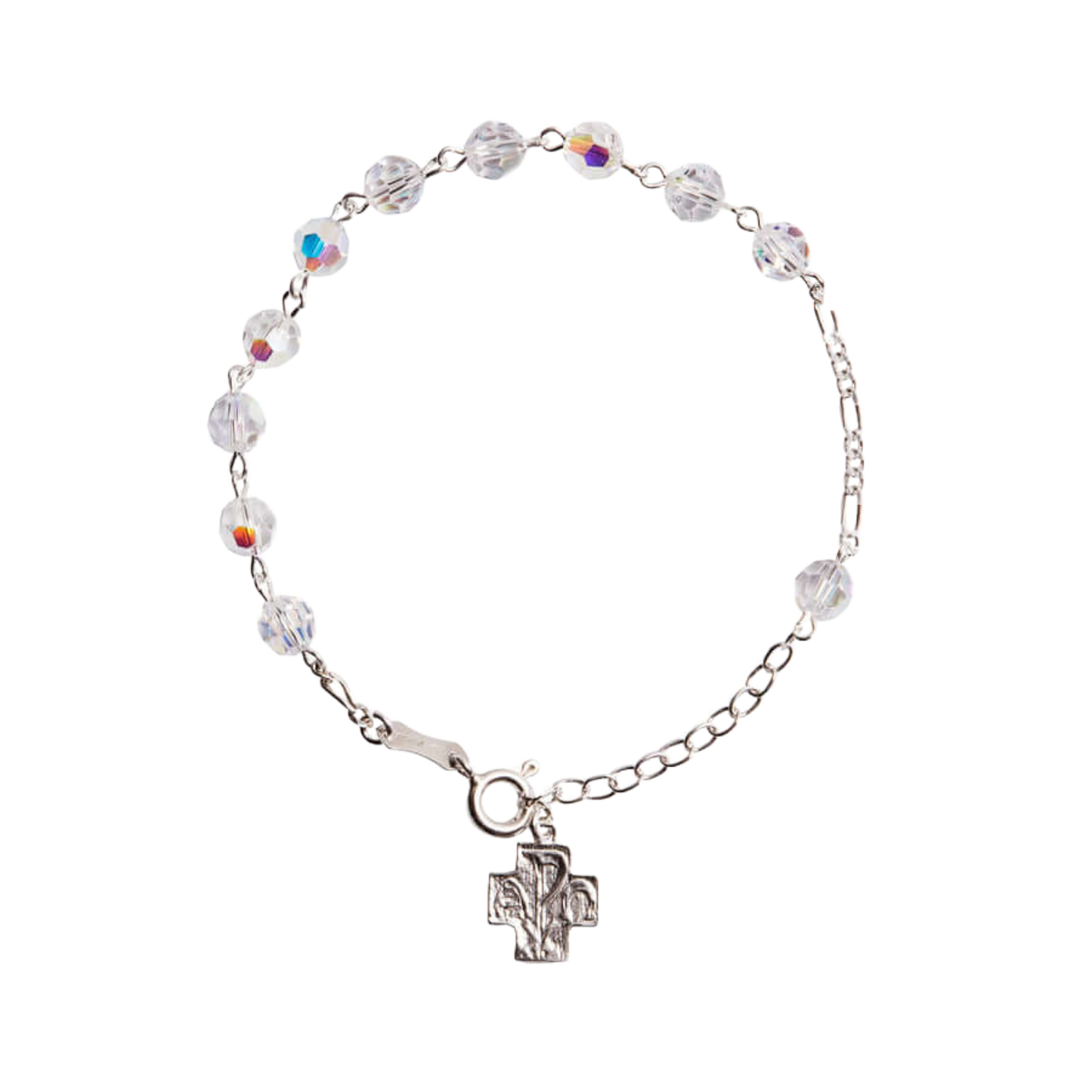 CRYSTAL ROSARY BRACELET - SILVER