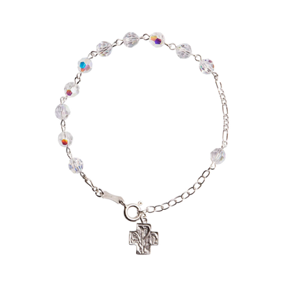 CRYSTAL ROSARY BRACELET - SILVER