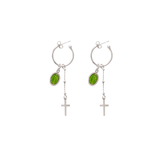 GREEN MIRACULOUS MEDAILLE - HOOP EARRINGS - ZILVER