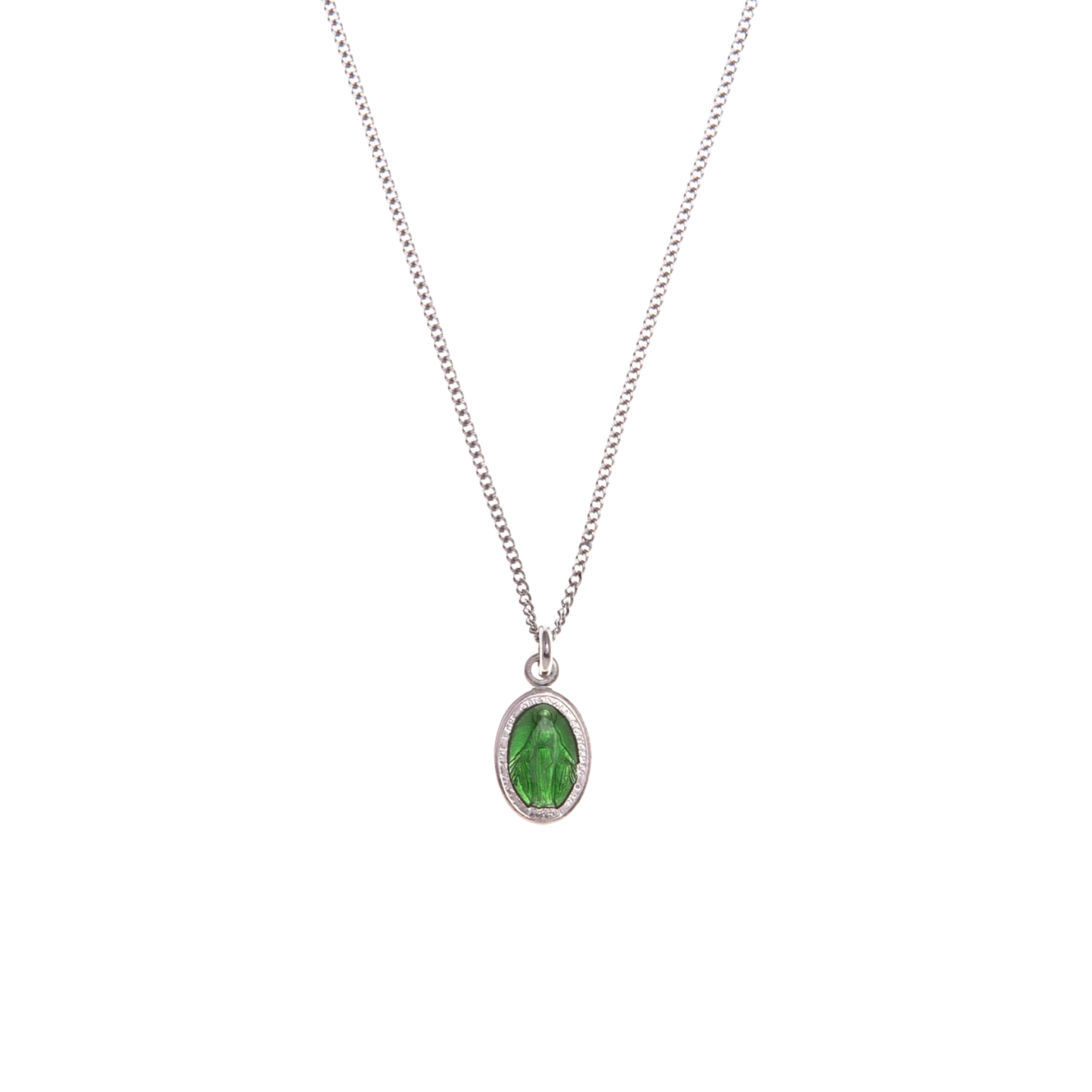 GREEN SAINT MARY CHARM NECKLACE - SILVER