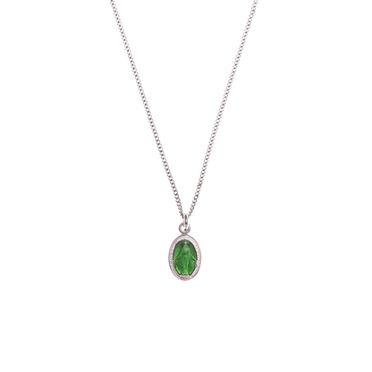 GREEN SAINT MARY CHARM NECKLACE - SILVER