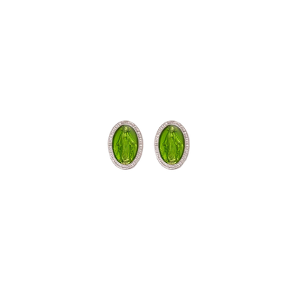 GREEN MIRACULOUS MEDAILLE - STUD EARRINGS - ZILVER