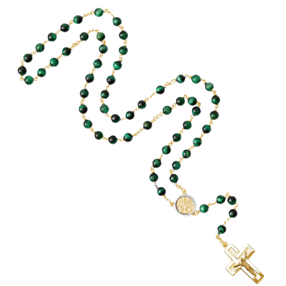 GREEN TIGER EYE ROSARY - VERMEIL SILVER