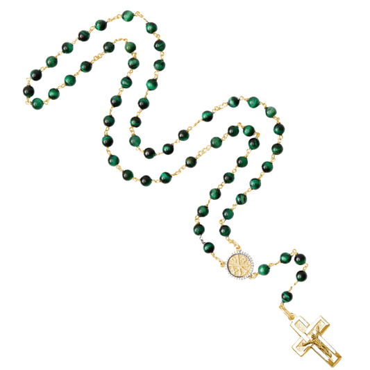 GREEN TIGER EYE ROZENKRANS - VERMEIL ZILVER
