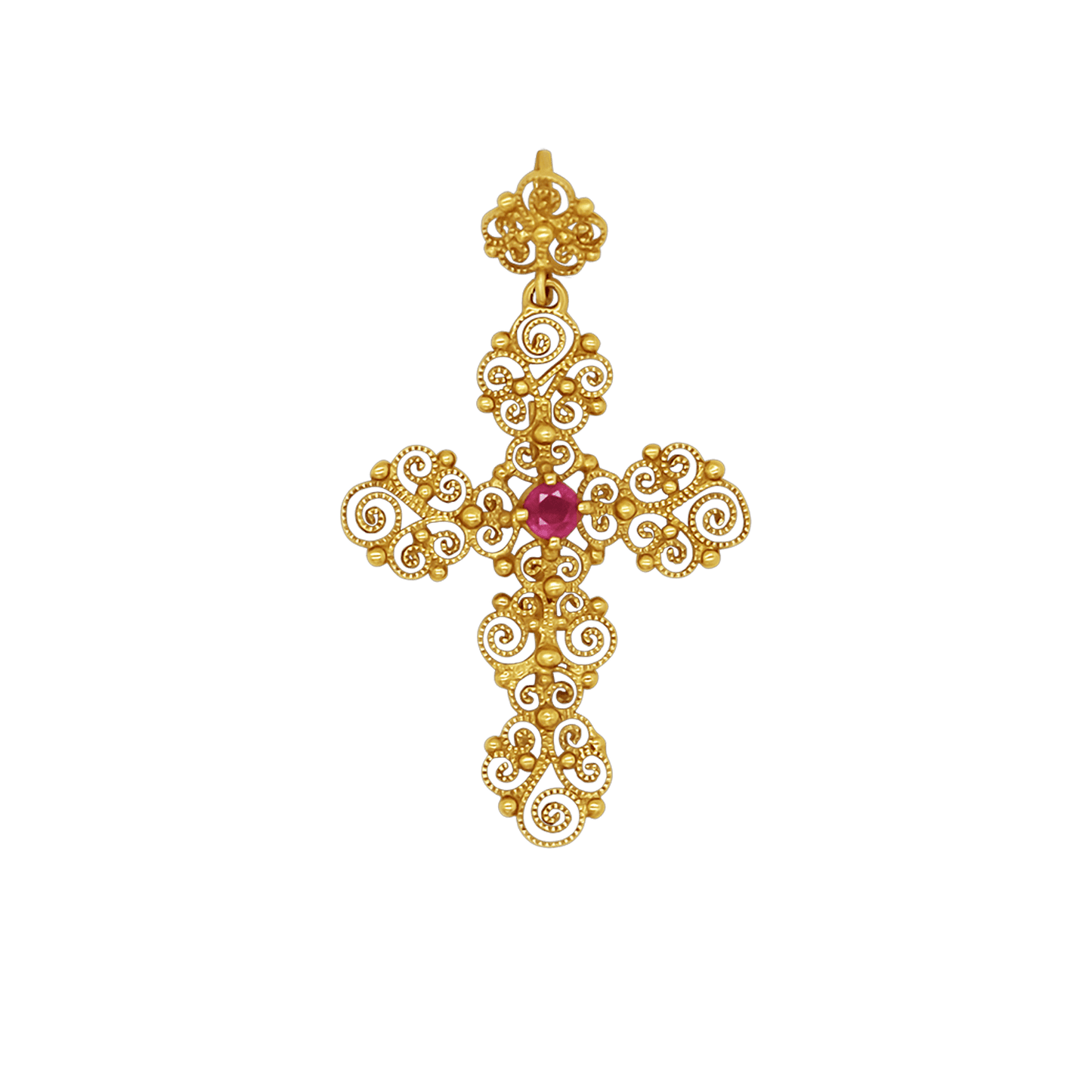 MADREVITATO KRUIS HANGER - GOUD EN RUBY