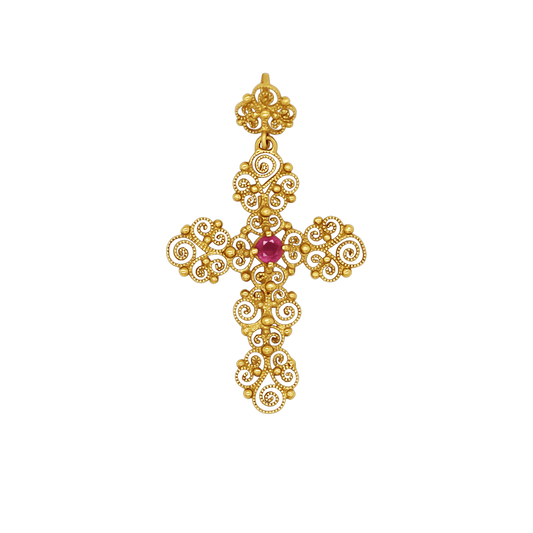 MADREVITATO KRUIS HANGER - GOUD EN RUBY