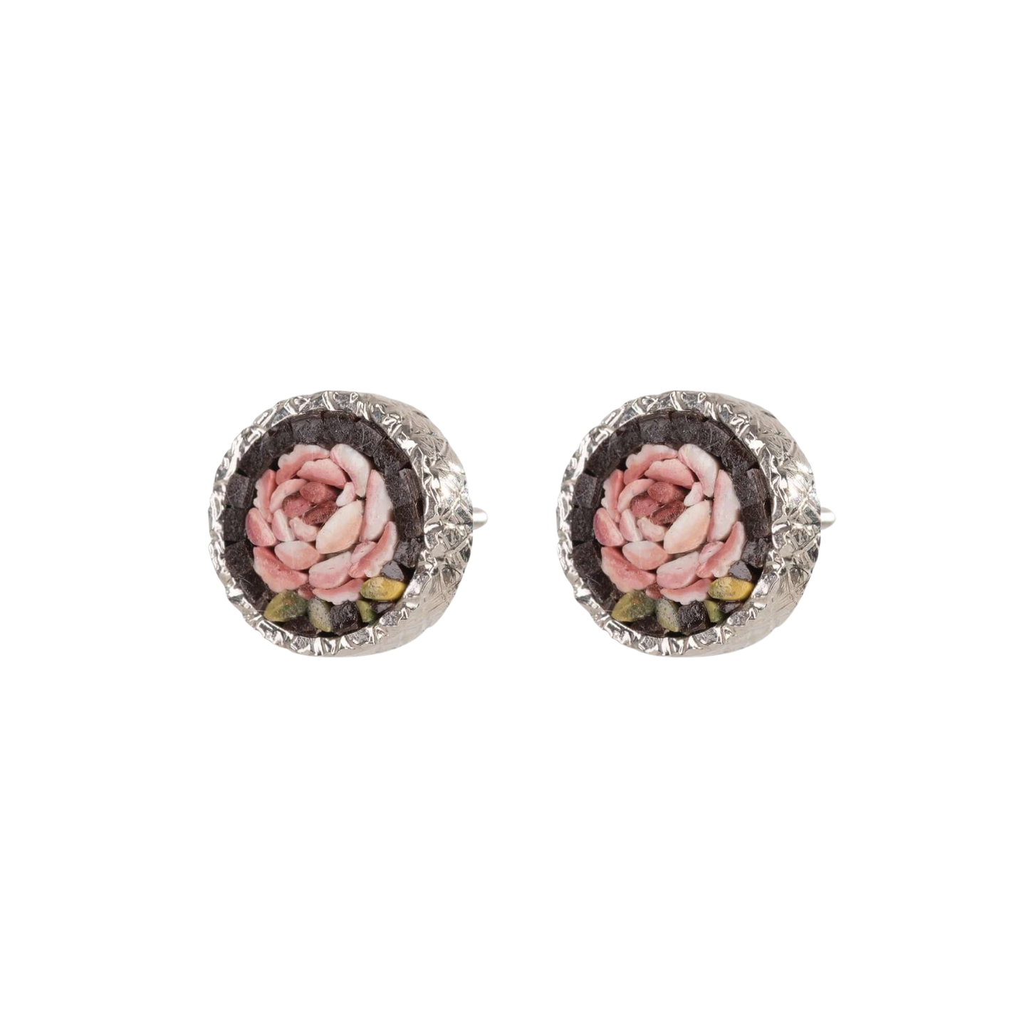MICROMOSAIC EARRINGS - FLEMISH FLOWERS - SILVER