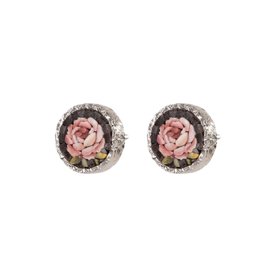 MICROMOSAIC EARRINGS - FLEMISH FLOWERS - ZILVER