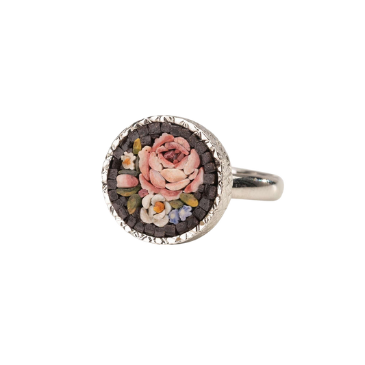 MICROMOSAIC RING - FLEMISH FLOWERS - SILVER