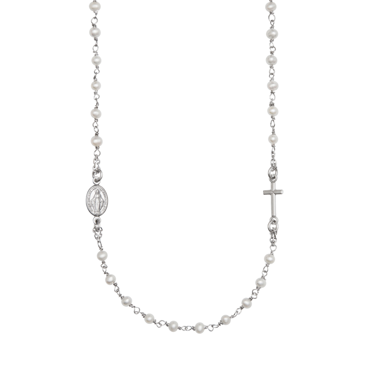 MIRACULOUS AND CROSS - PEARL NECKLACE - SILVER