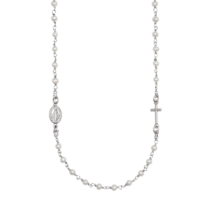 MIRACULOUS AND CROSS - PEARL NECKLACE - SILVER