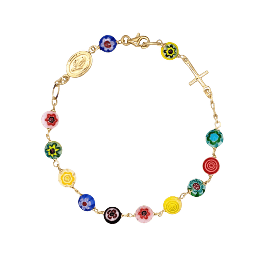 MURRINA GLASS BEADS ROSARY BRACELET - VERMEIL SILVER