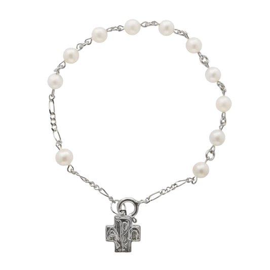 PEARL ROSARY BRACELET - SILVER