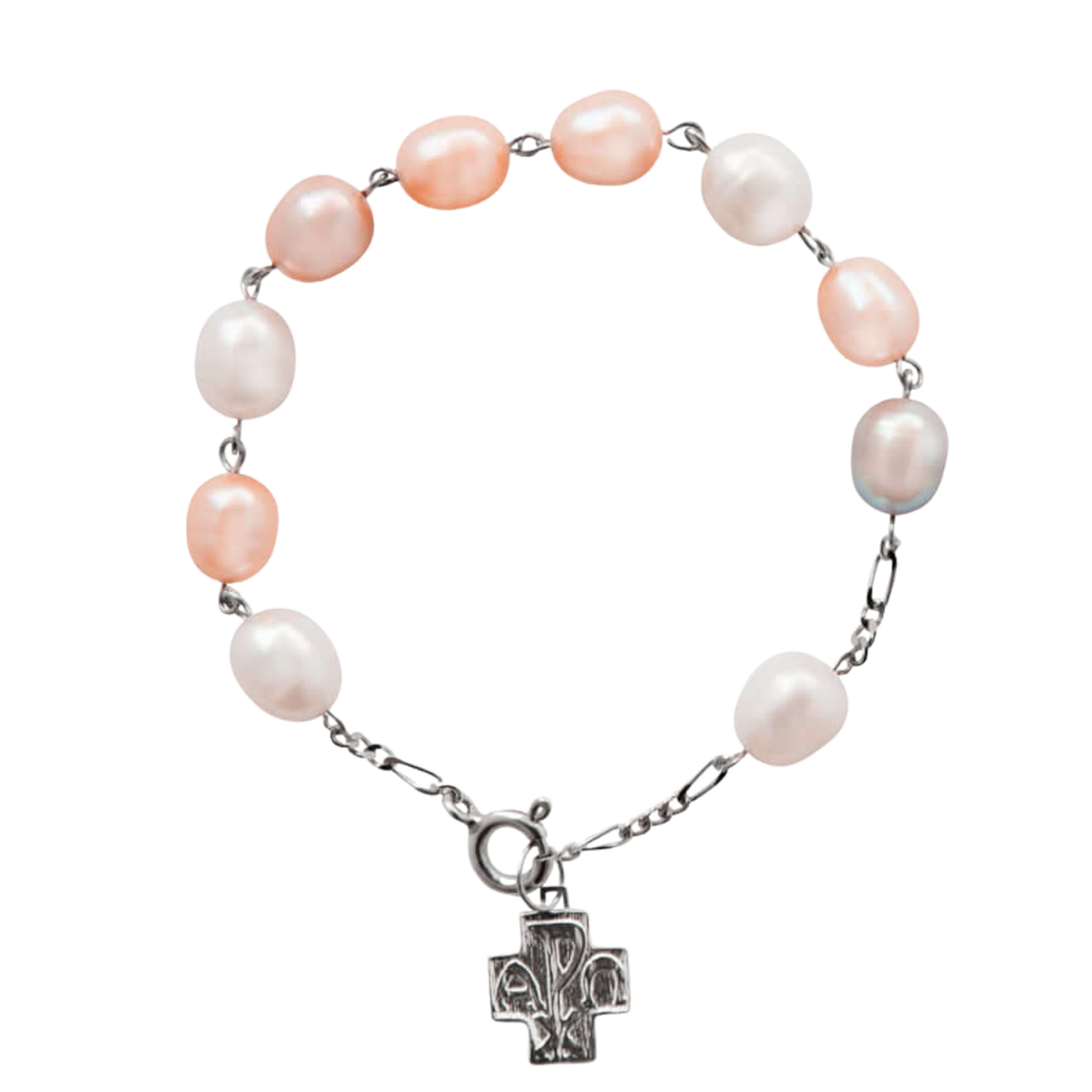 PEARL BEADS ROSARY BRACELET - SILVER
