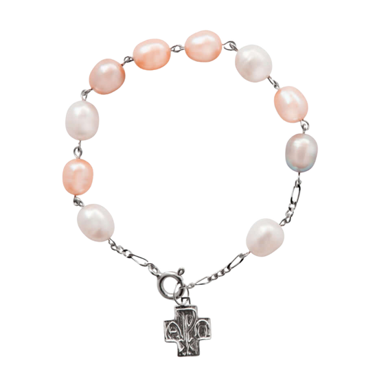 PEARL BEADS ROSARY BRACELET - SILVER