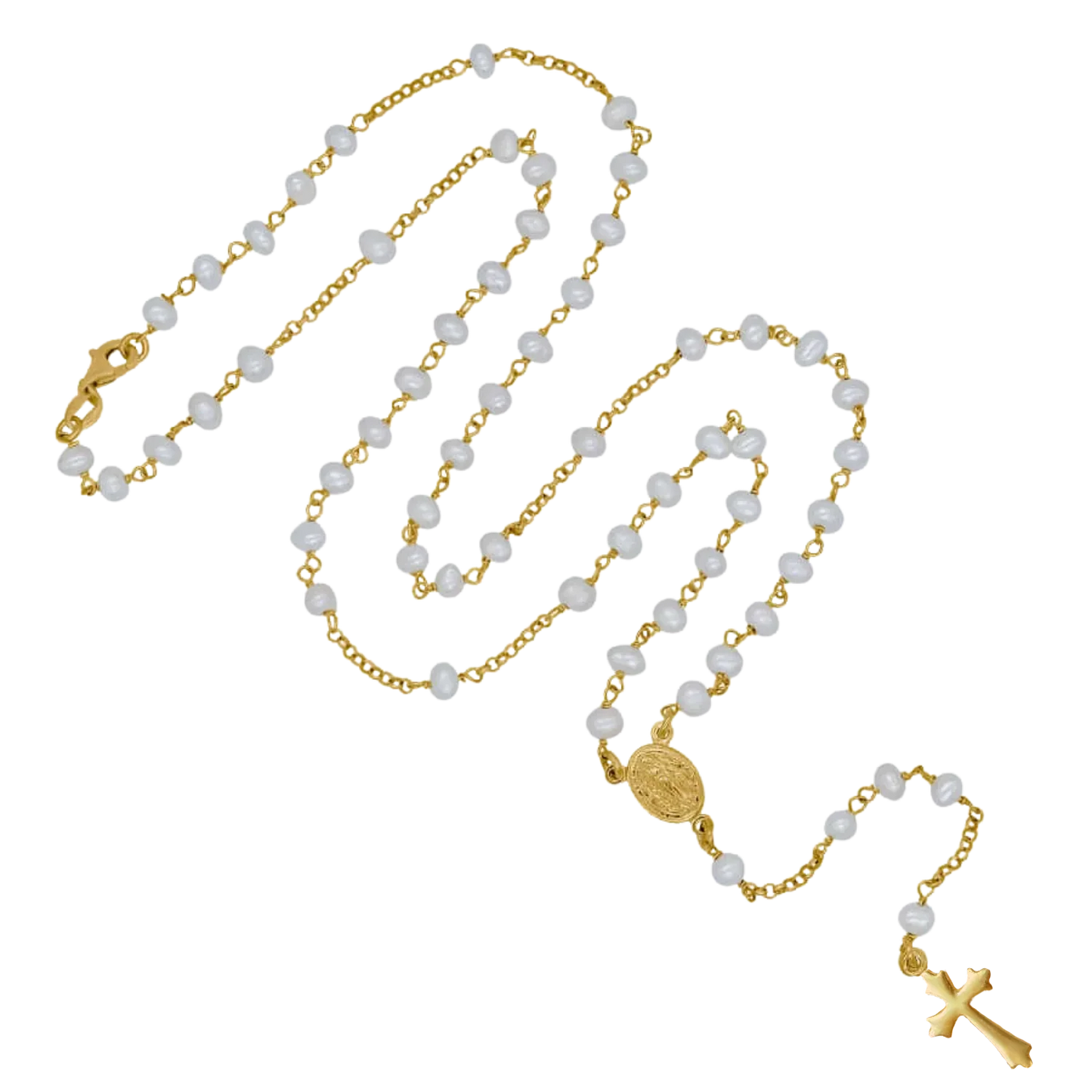 PEARL ROSARY NECKLACE - GOLDEN SILVER
