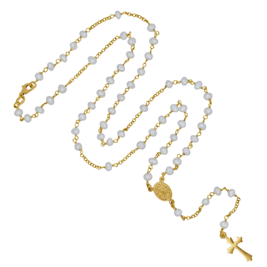 PEARL ROSARY NECKLACE - GOLDEN SILVER
