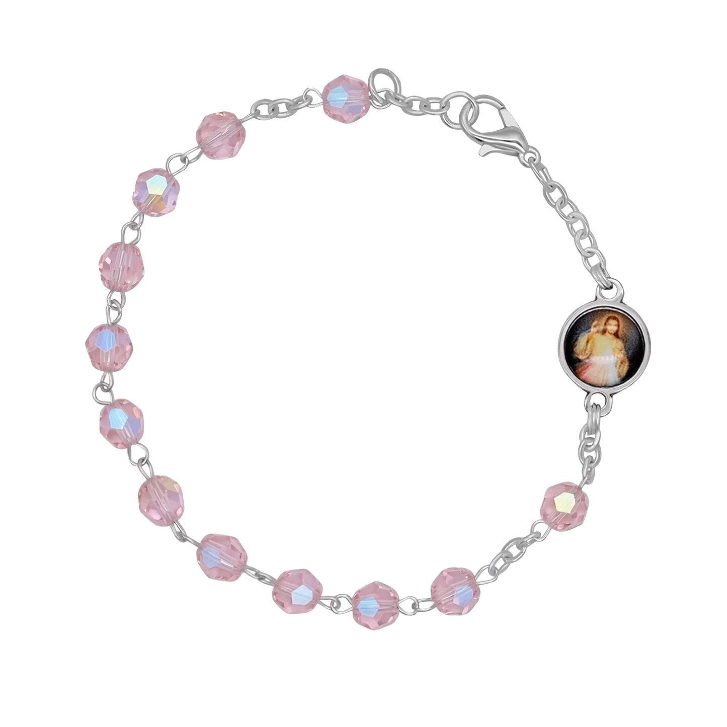 PINK CRYSTAL ROSARY BRACELET - METAL