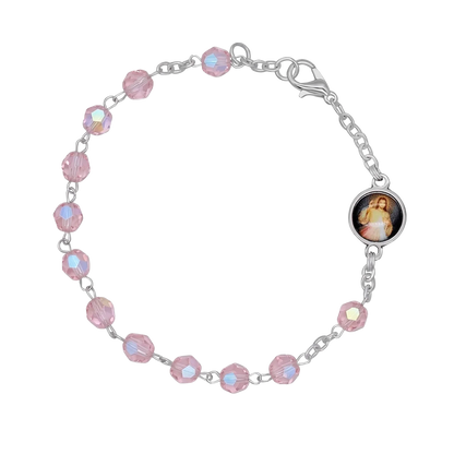 PINK CRYSTAL ROSARY BRACELET - METAL