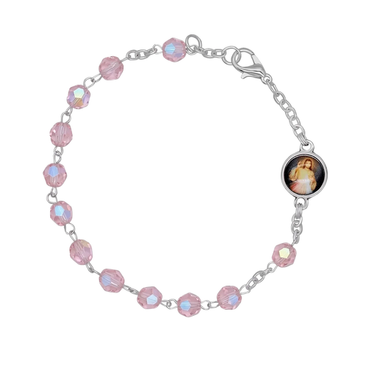 PINK CRYSTAL ROSARY BRACELET - METAL