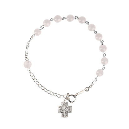 ROSARY BRACELET - PINK QUARTZ - SILVER
