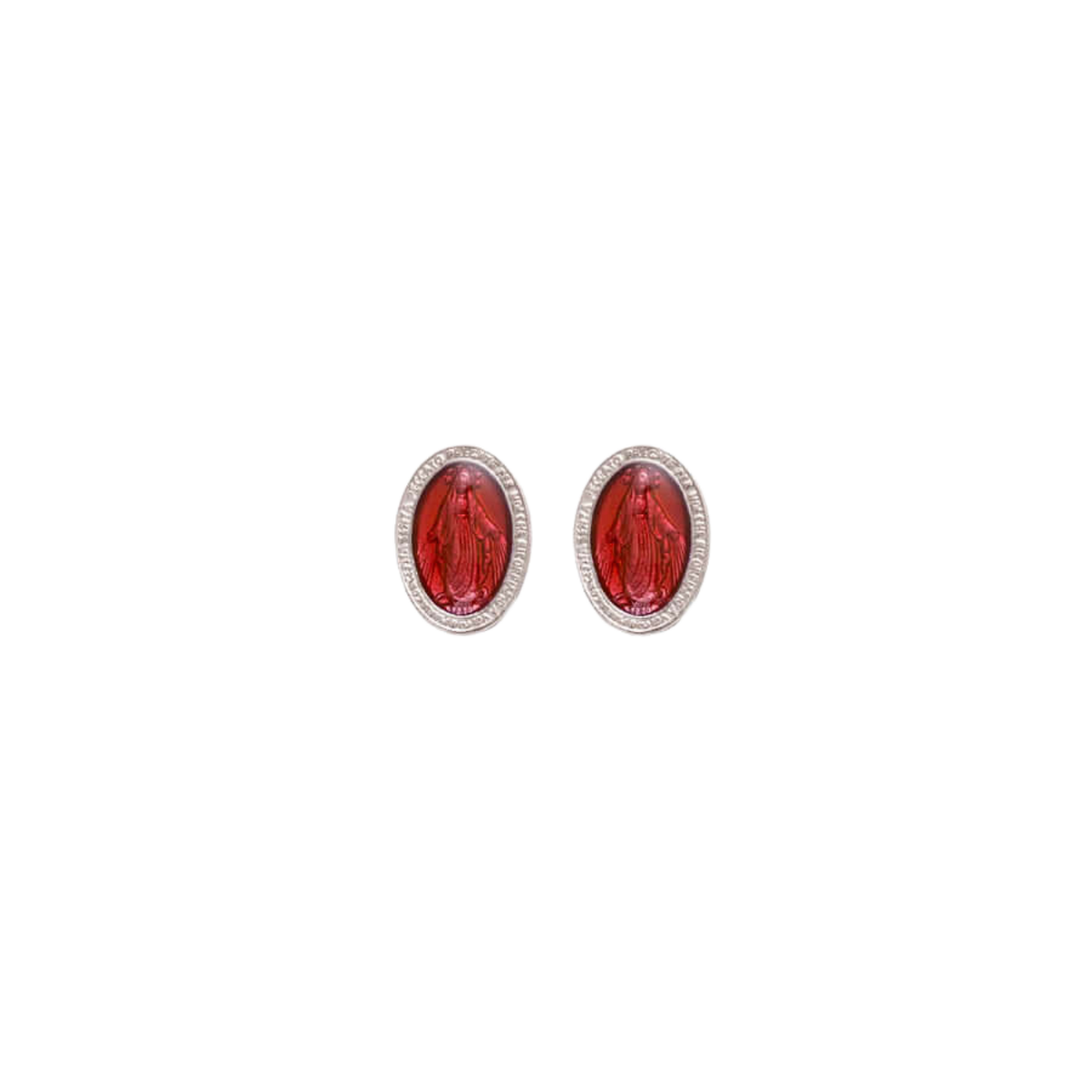 RED MIRACULOUS MEDAILLE - STUD EARRINGS - ZILVER