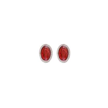 RED MIRACULOUS MEDAILLE - STUD EARRINGS - ZILVER