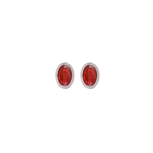 RED MIRACULOUS MEDAILLE - STUD EARRINGS - ZILVER