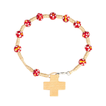 CHILDREN'S ROSARY BRACELET - WOOD - RED