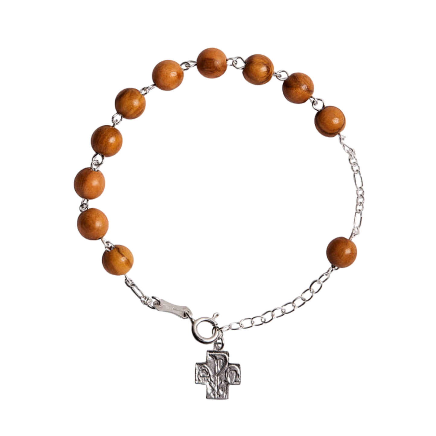 OLIVE WOOD KRALEN ROZENKRANS ARMBAND - ZILVER