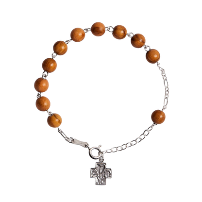 OLIVE WOOD KRALEN ROZENKRANS ARMBAND - ZILVER