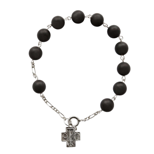 ONYX ROSARY BRACELET - SILVER