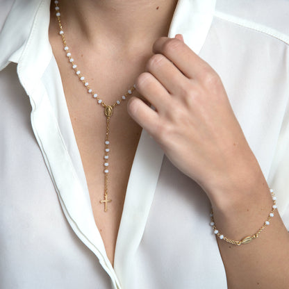 WHITE CRYSTAL ROZENKRANS KETTING - VERMEIL ZILVER
