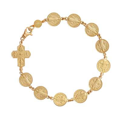 ST BENEDICT MEDAL & FOUR WAY CROSS - BRACELET - VERMEIL SILVER