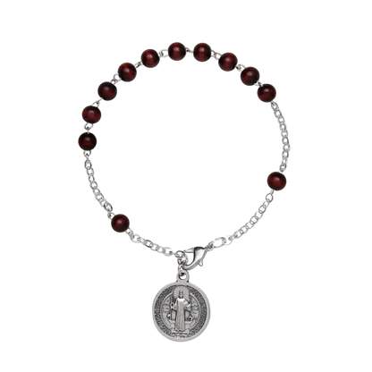 ST BENEDICT - WOOD ROZENKRANS ARMBAND - METAAL
