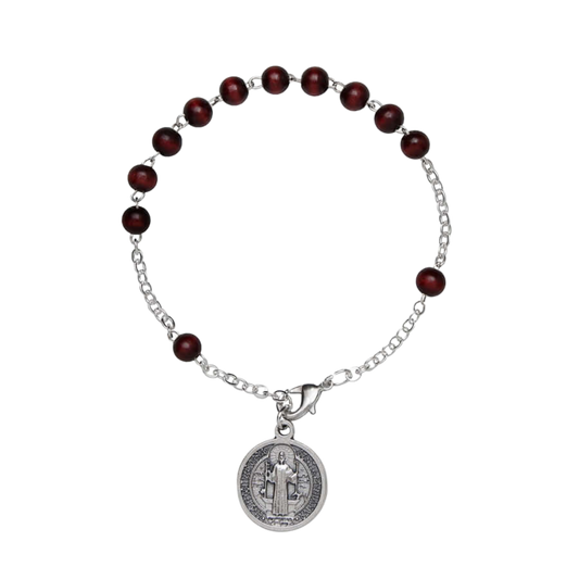 ST BENEDICT - WOOD ROZENKRANS ARMBAND - METAAL