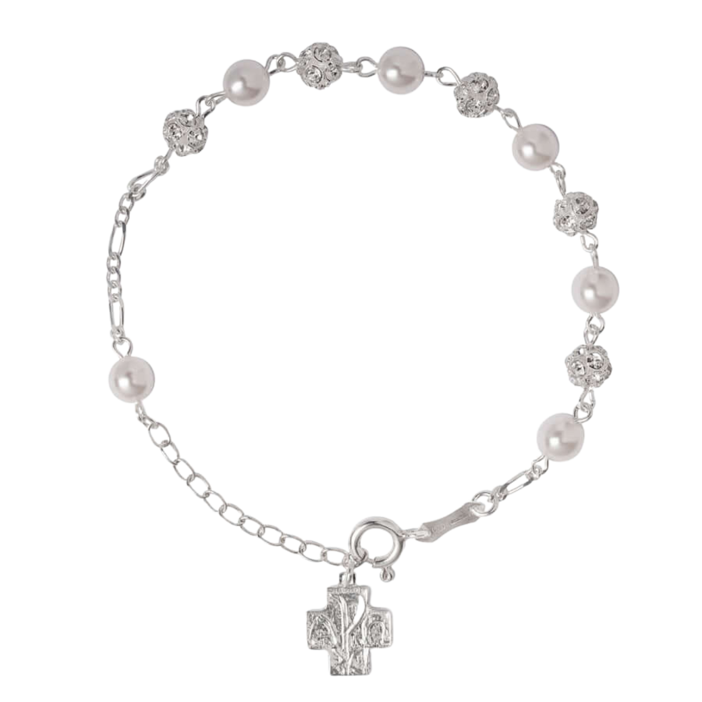 STRASSBALL AND GLASS - PEARL ROSARY BRACELET - SILVER