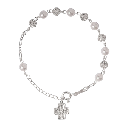 STRASSBALL AND GLASS - PEARL ROSARY BRACELET - SILVER