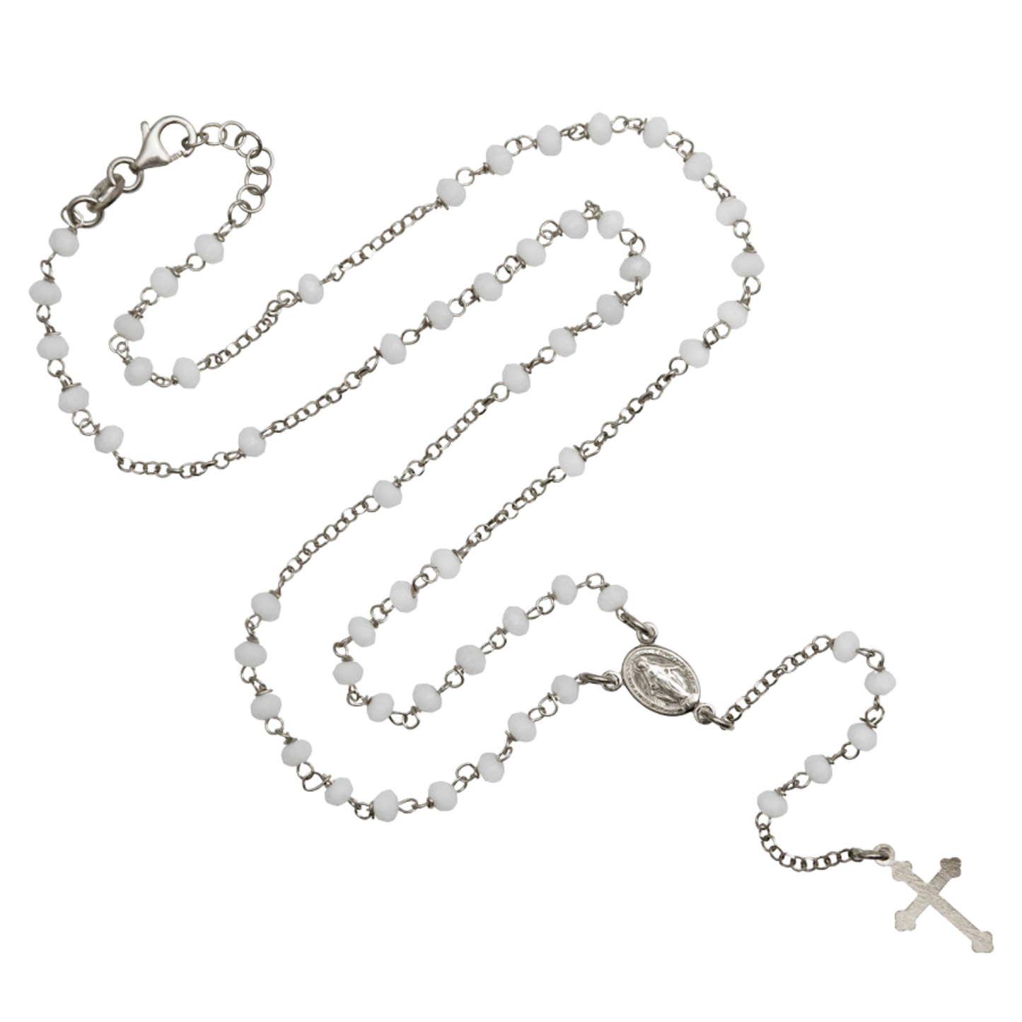 WHITE CRYSTAL ROZENKRANS KETTING - ZILVER