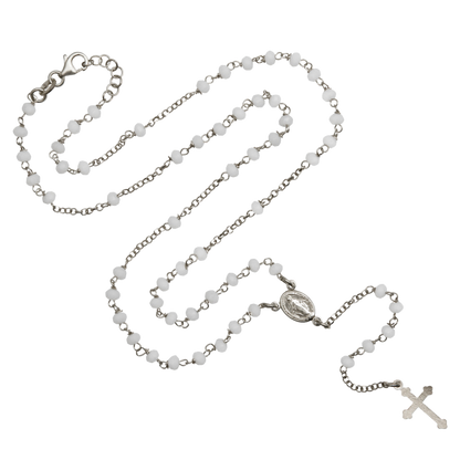 WHITE CRYSTAL ROZENKRANS KETTING - ZILVER