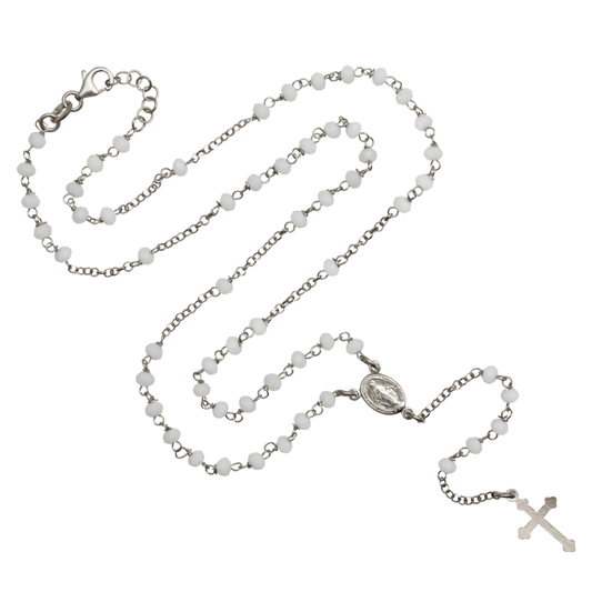 WHITE CRYSTAL ROZENKRANS KETTING - ZILVER