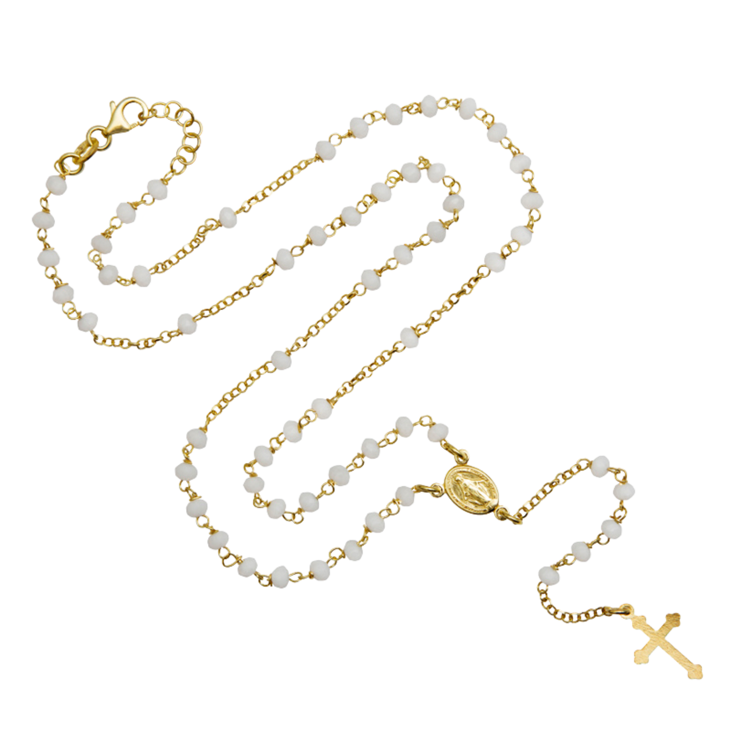 WHITE CRYSTAL ROZENKRANS KETTING - VERMEIL ZILVER