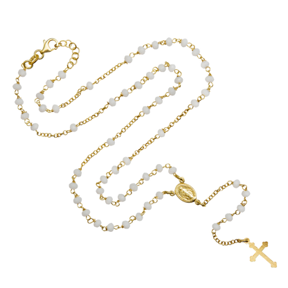 WHITE CRYSTAL ROZENKRANS KETTING - VERMEIL ZILVER