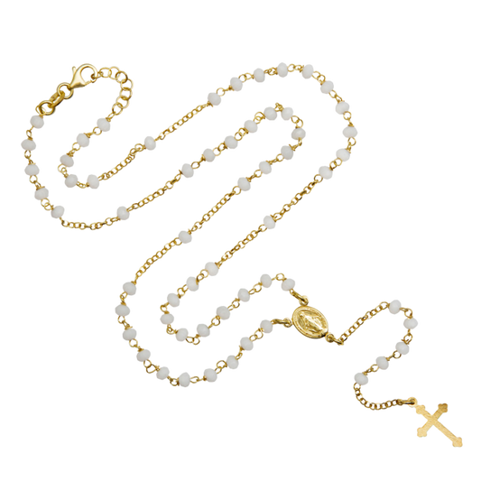 WHITE CRYSTAL ROZENKRANS KETTING - VERMEIL ZILVER