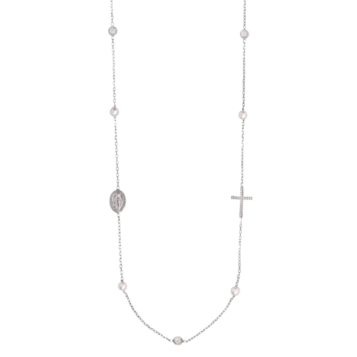 MIRACULOUS EN KRUIS - KETTING PEARL EN CRYSTAL - ZILVER