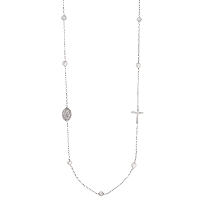 MIRACULOUS EN KRUIS - KETTING PEARL EN CRYSTAL - ZILVER