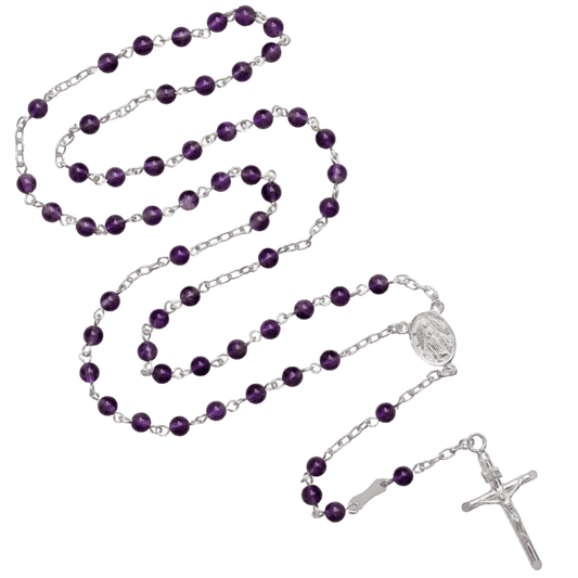 AMETHYST BEADS ROSARY - SILVER