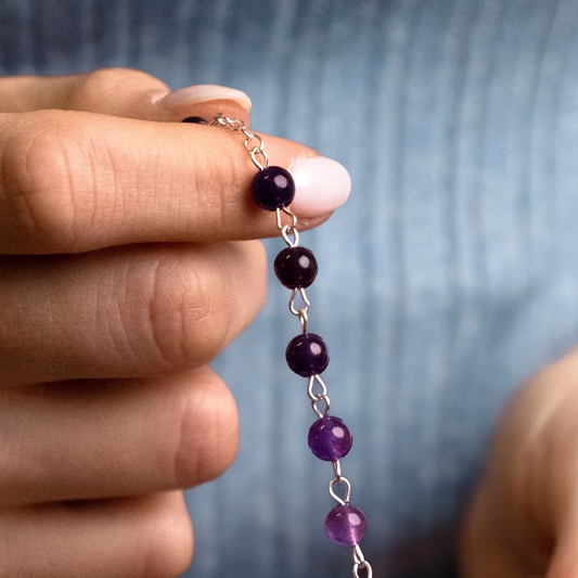 AMETHYST BEADS ROSARY - SILVER