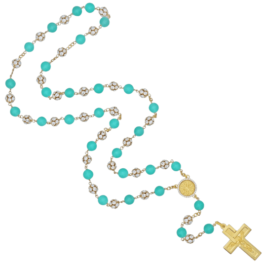AVENTURINE EN STRASSBALL ROZENKRANS - VERMEIL ZILVER